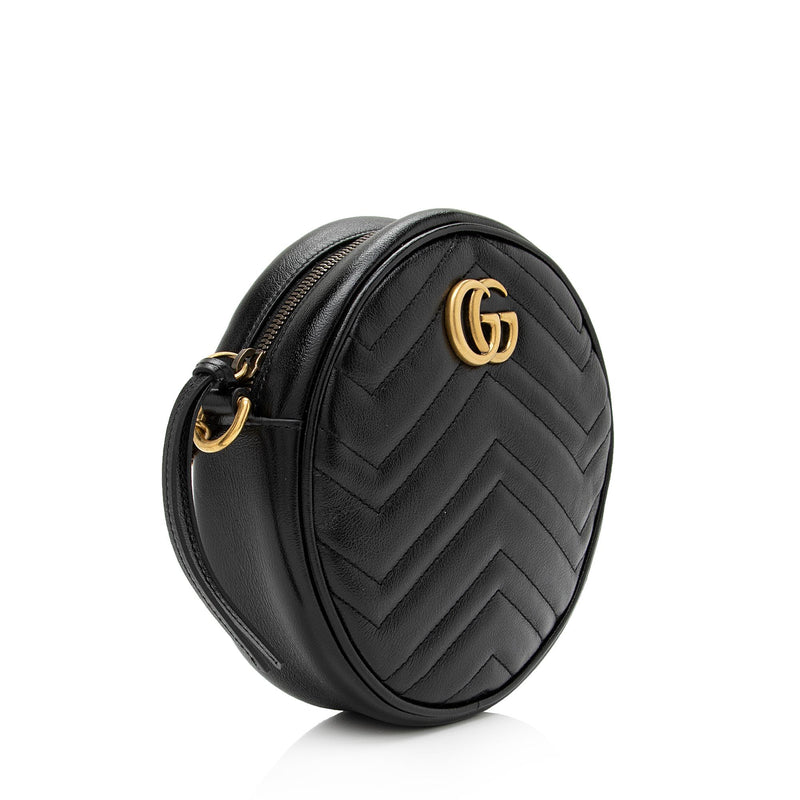 Gucci Matelasse Leather GG Marmont Round Mini Shoulder Bag (SHF-16xHJX)