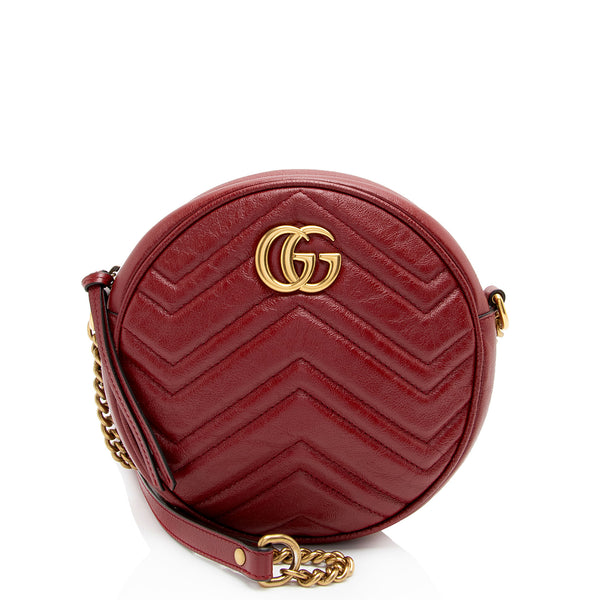 Gucci Matelasse Leather GG Marmont Round Mini Shoulder Bag (SHF-yCEFTL)