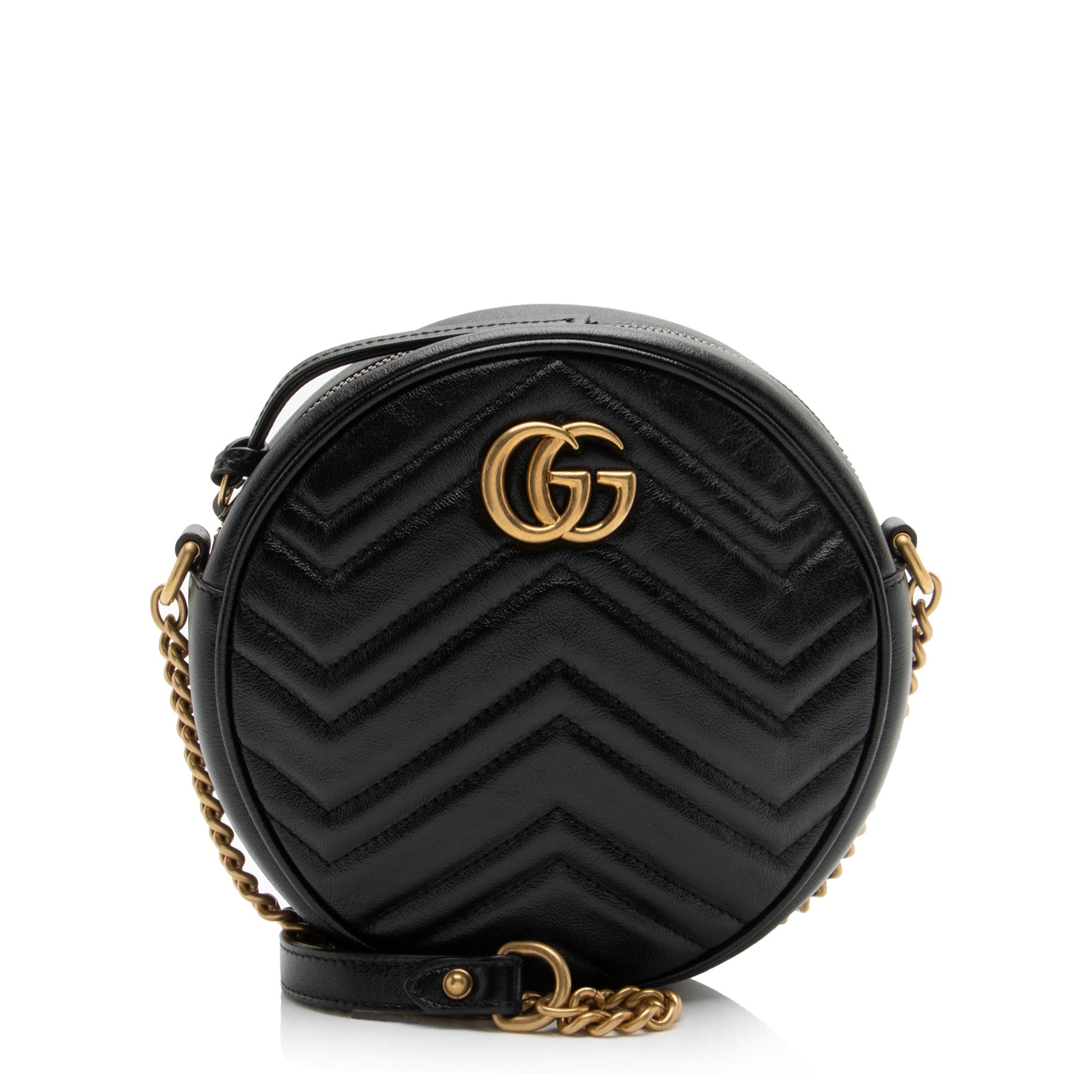 Gucci Matelasse Leather GG Marmont Round Mini Shoulder Bag