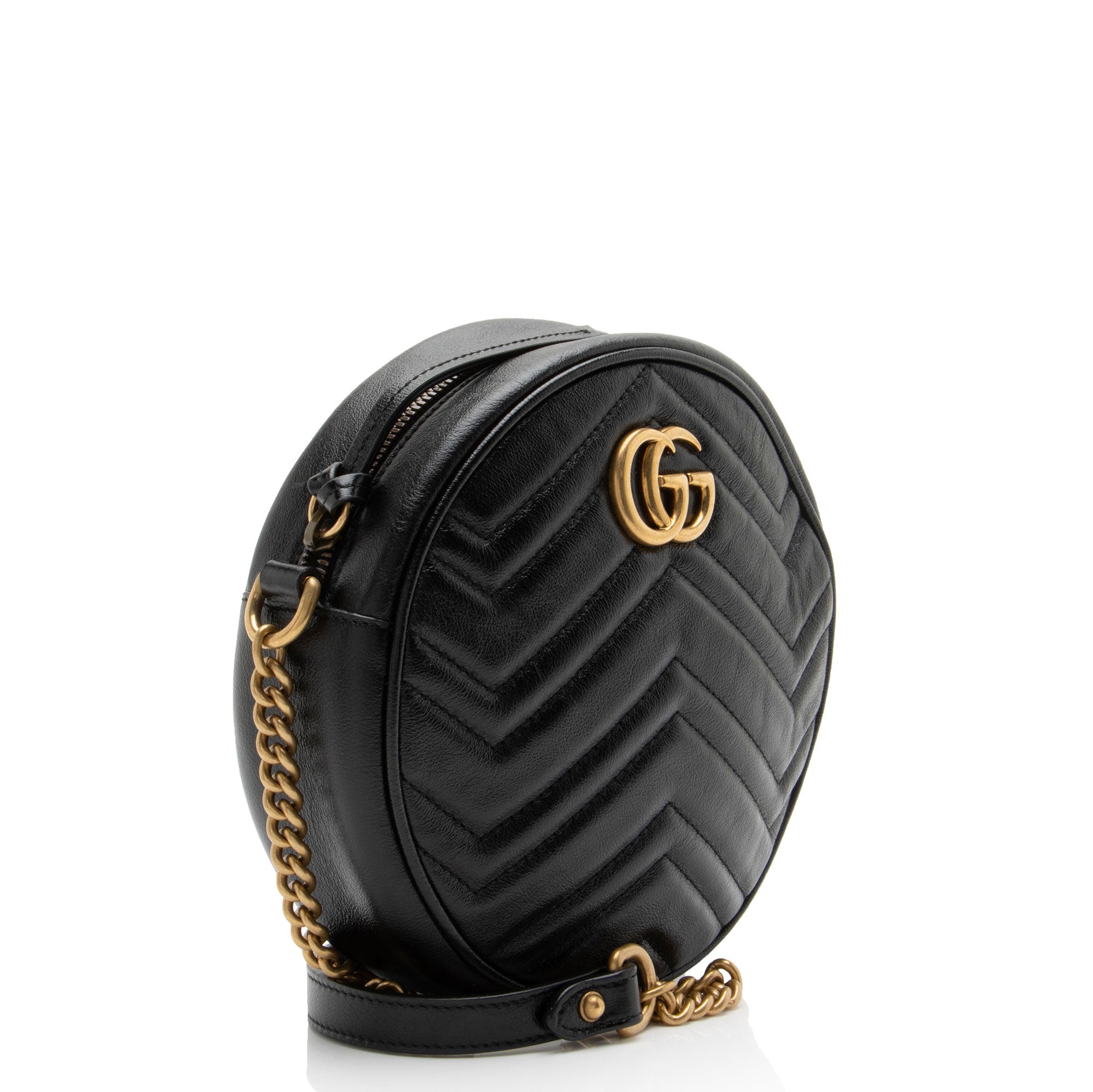 Gucci Matelasse Leather GG Marmont Round Mini Shoulder Bag