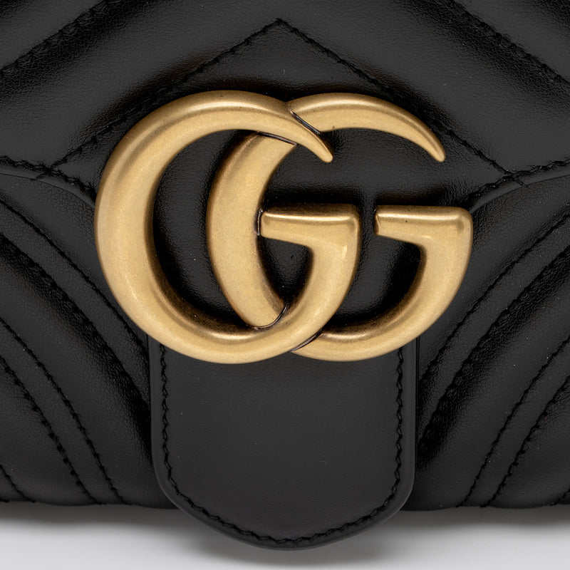 Gucci Matelasse Leather GG Marmont Top Handle Zip Around Small