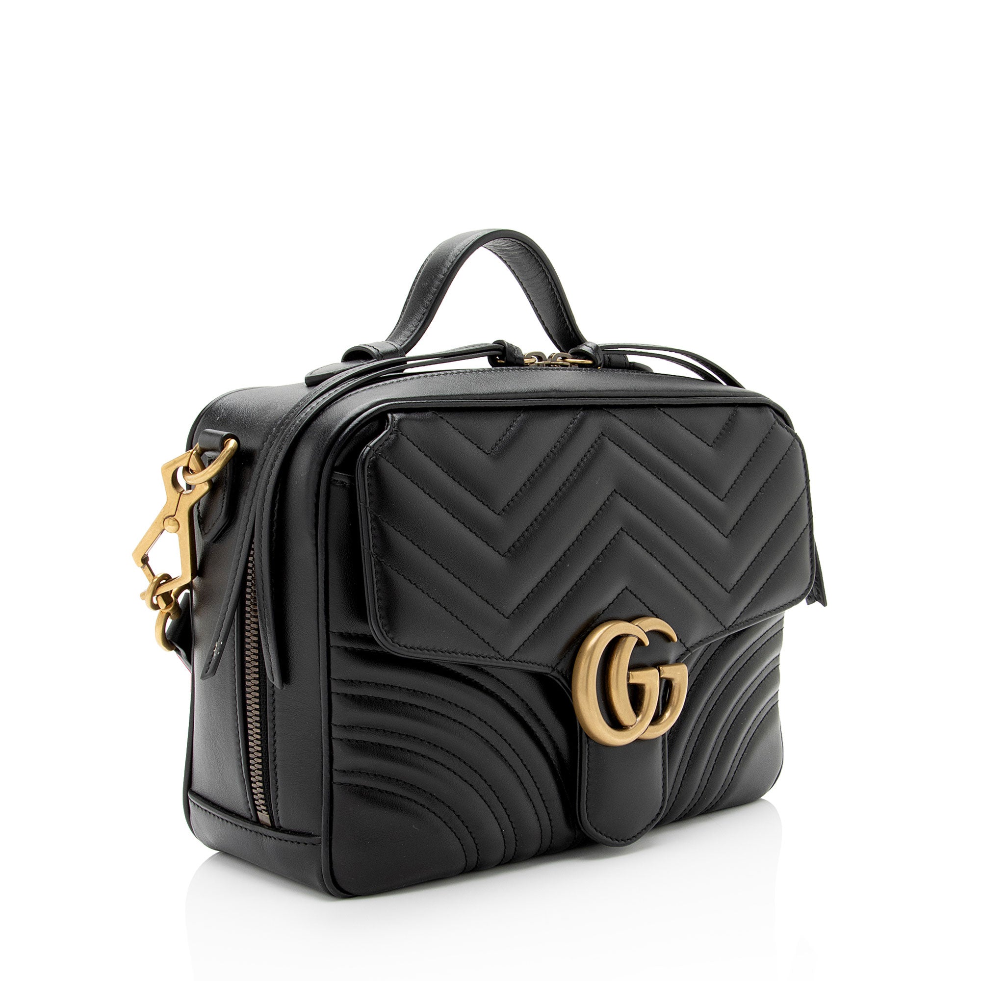 Gucci Matelasse Leather GG Marmont Top Handle Zip Around Small Shoulde