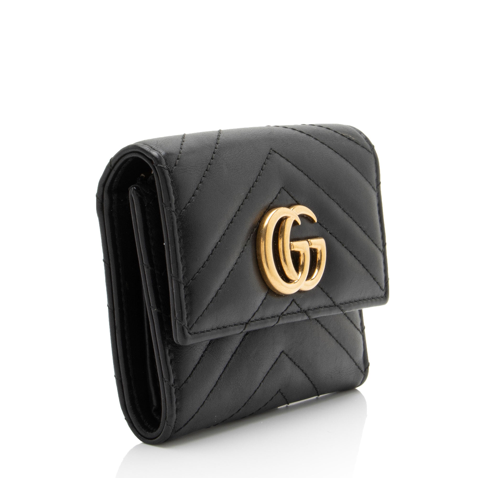 Gucci Matelasse Leather GG Marmont Trifold Wallet