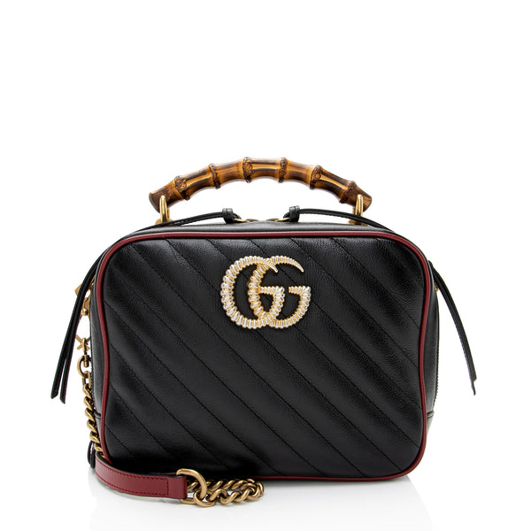 Gucci Matelasse Leather Torchon GG Marmont Bamboo Top Handle Bag (SHF-8zPXp4)