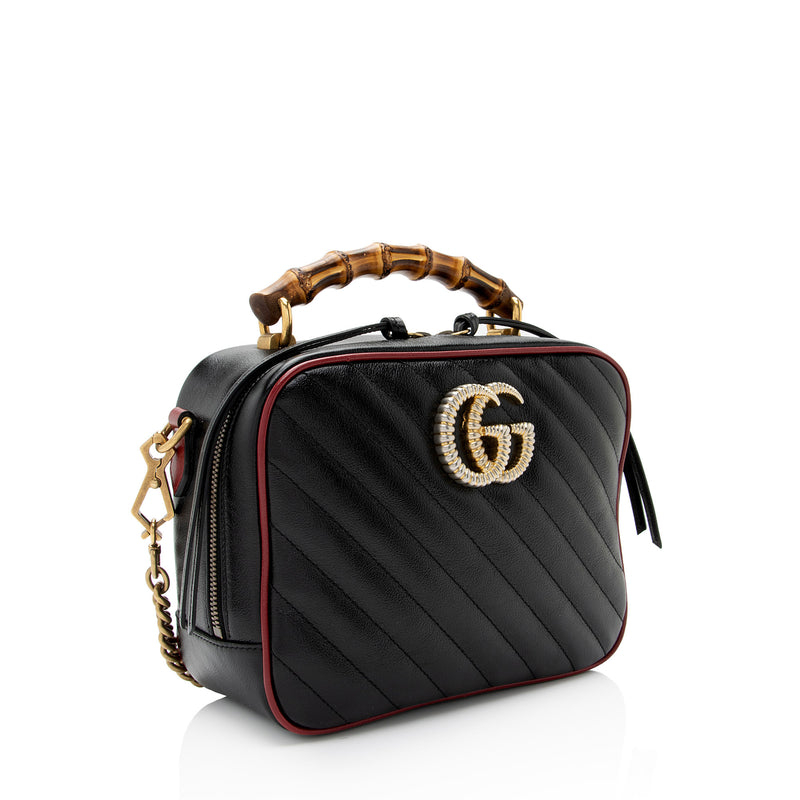 Gucci Matelasse Leather Torchon GG Marmont Bamboo Top Handle Bag (SHF-8zPXp4)