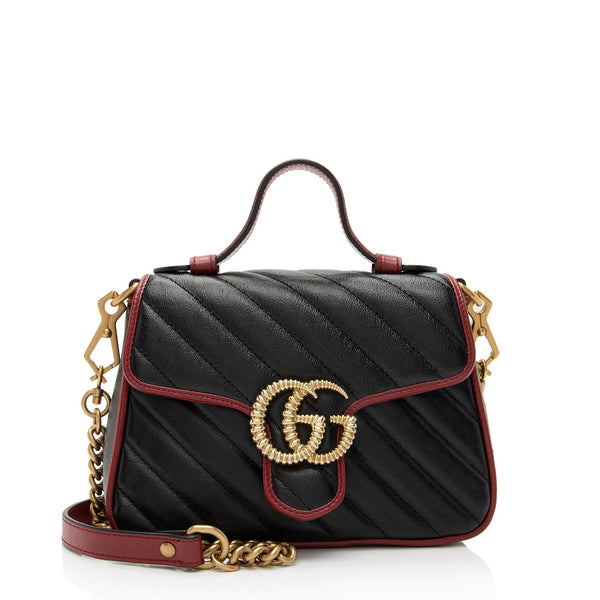 Gucci Matelasse Leather Torchon GG Marmont Mini Top Handle Bag (SHF-TofIot)