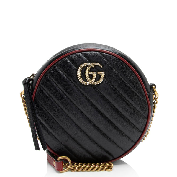 Gucci Matelasse Leather Torchon GG Marmont Round Mini Shoulder Bag (SHF-2rFjwc)
