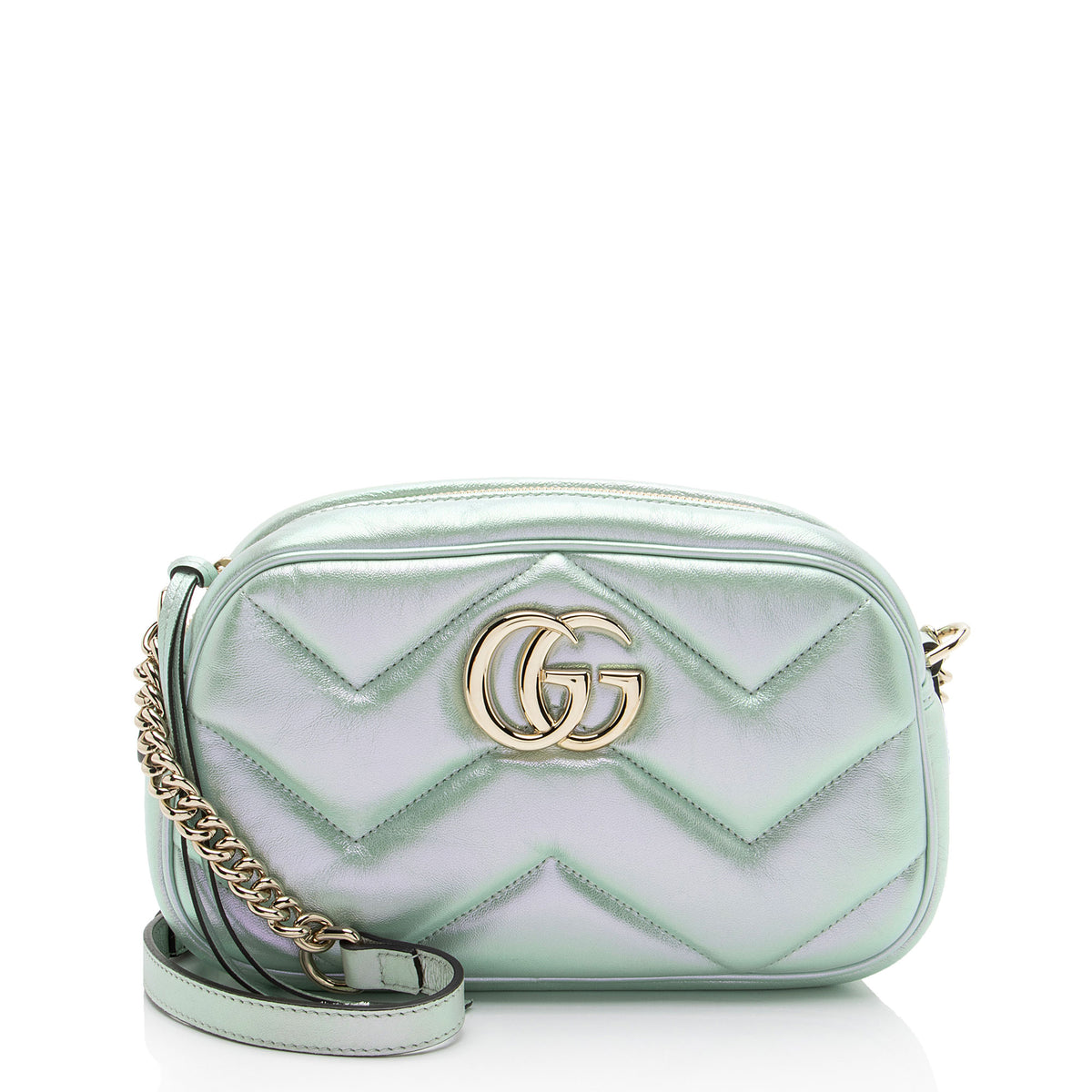 Gucci Matelasse Padded Iridescent Leather GG Marmont Small Camera Bag