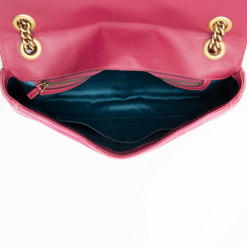 Gucci Matelasse Velvet Embroidered Blind for Love GG Marmont Medium Shoulder Bag - FINAL SALE (SHF-23780)