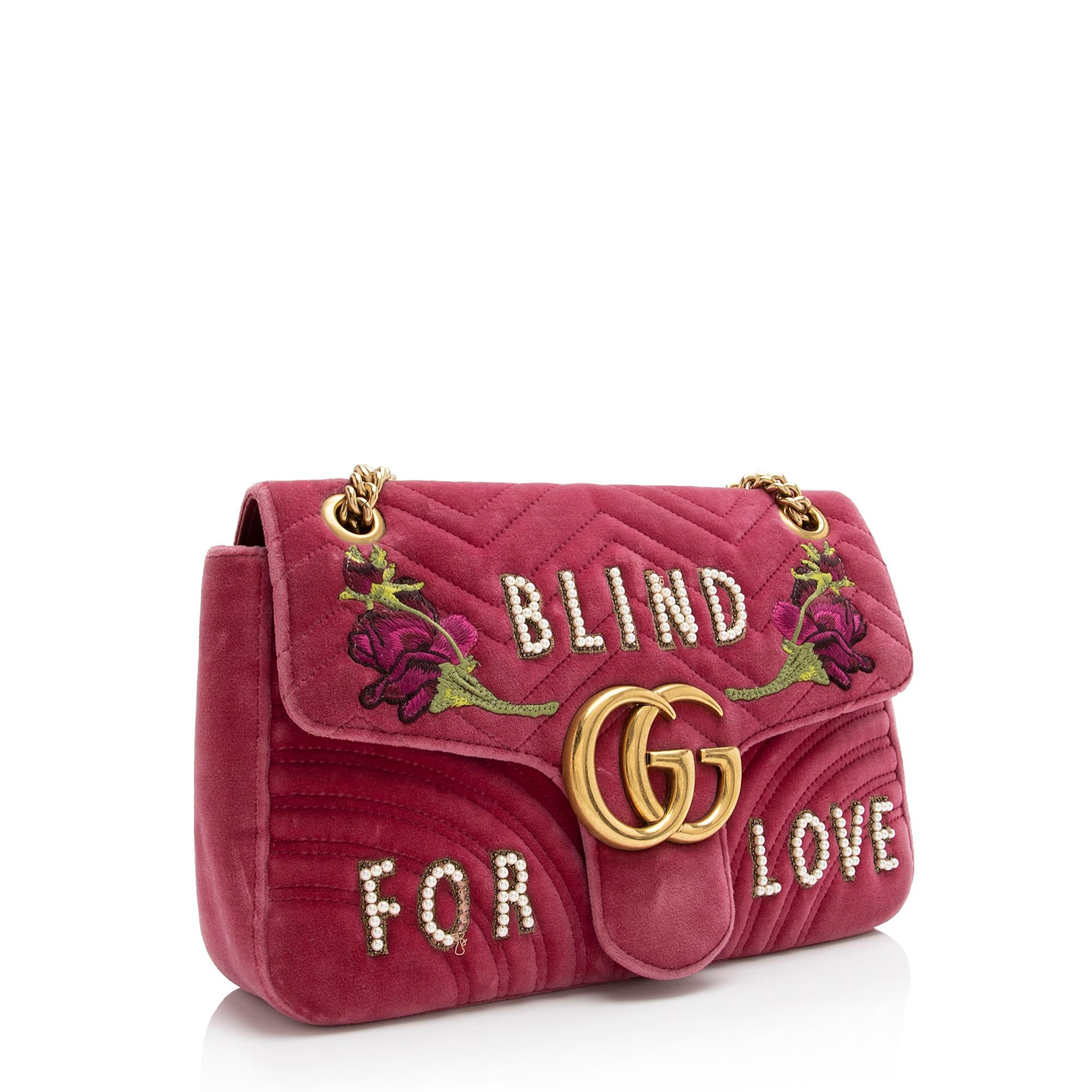 Gucci Matelasse Velvet Embroidered Blind for Love GG Marmont Medium Sh