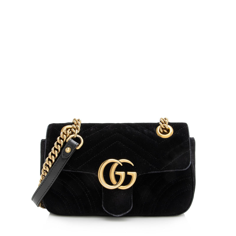 Gucci - Authenticated GG Marmont Flap Handbag - Velvet Black Plain for Women, Very Good Condition