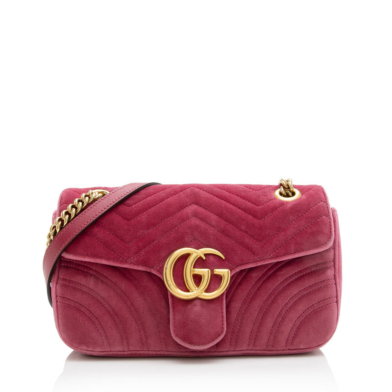 Gg marmont chain matelasse velvet handbag Gucci Pink in Velvet