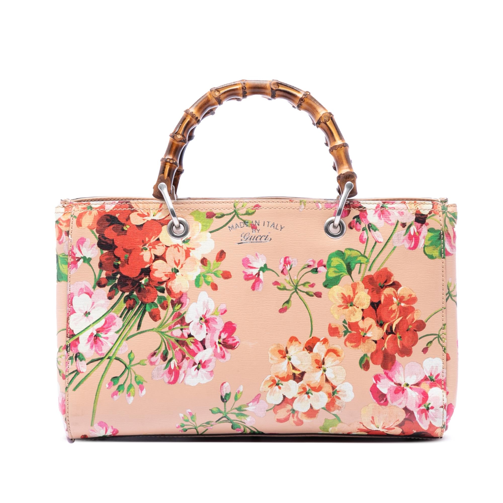 Gucci Medium Calfskin Blooms Bamboo Shopper Satchel