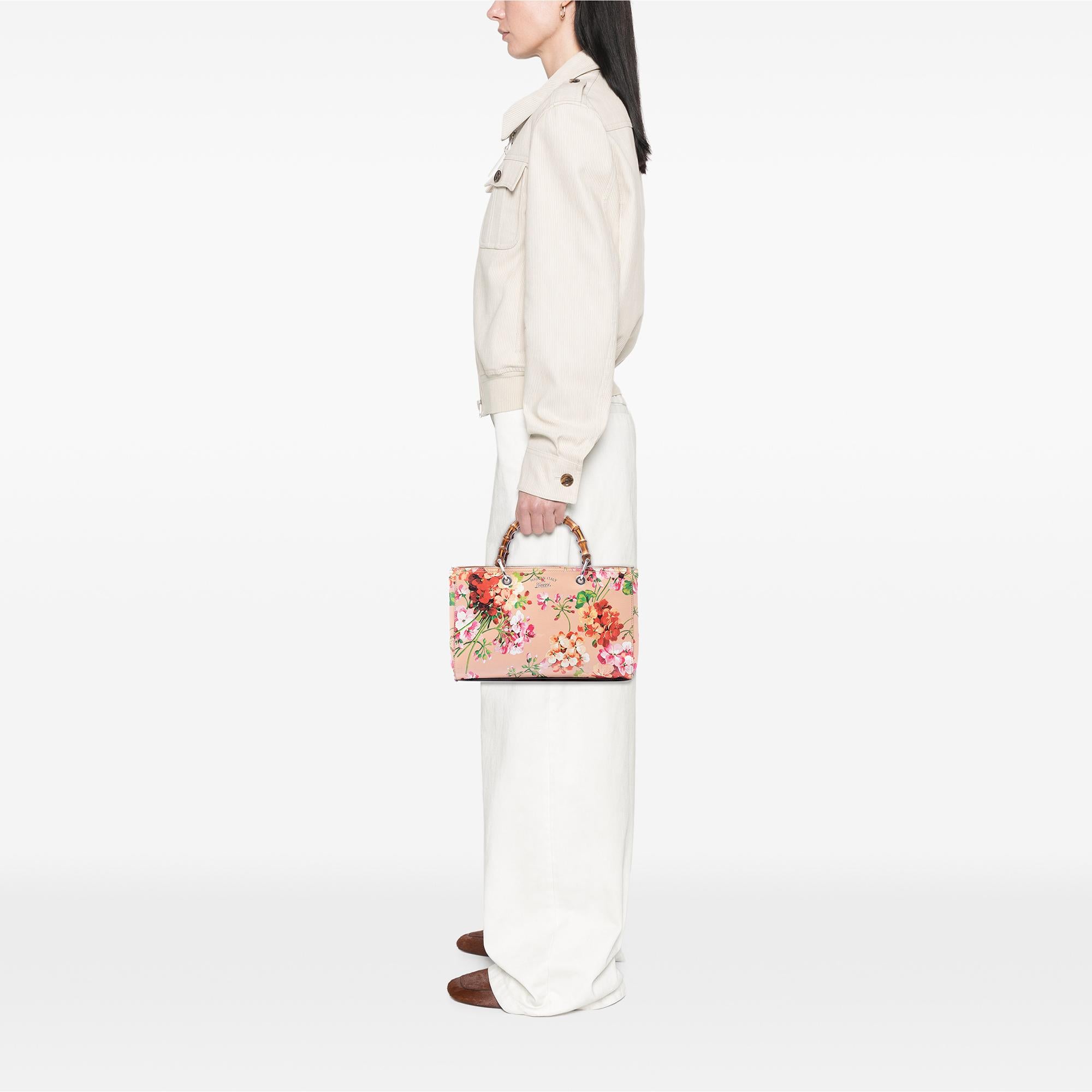 Gucci Medium Calfskin Blooms Bamboo Shopper Satchel