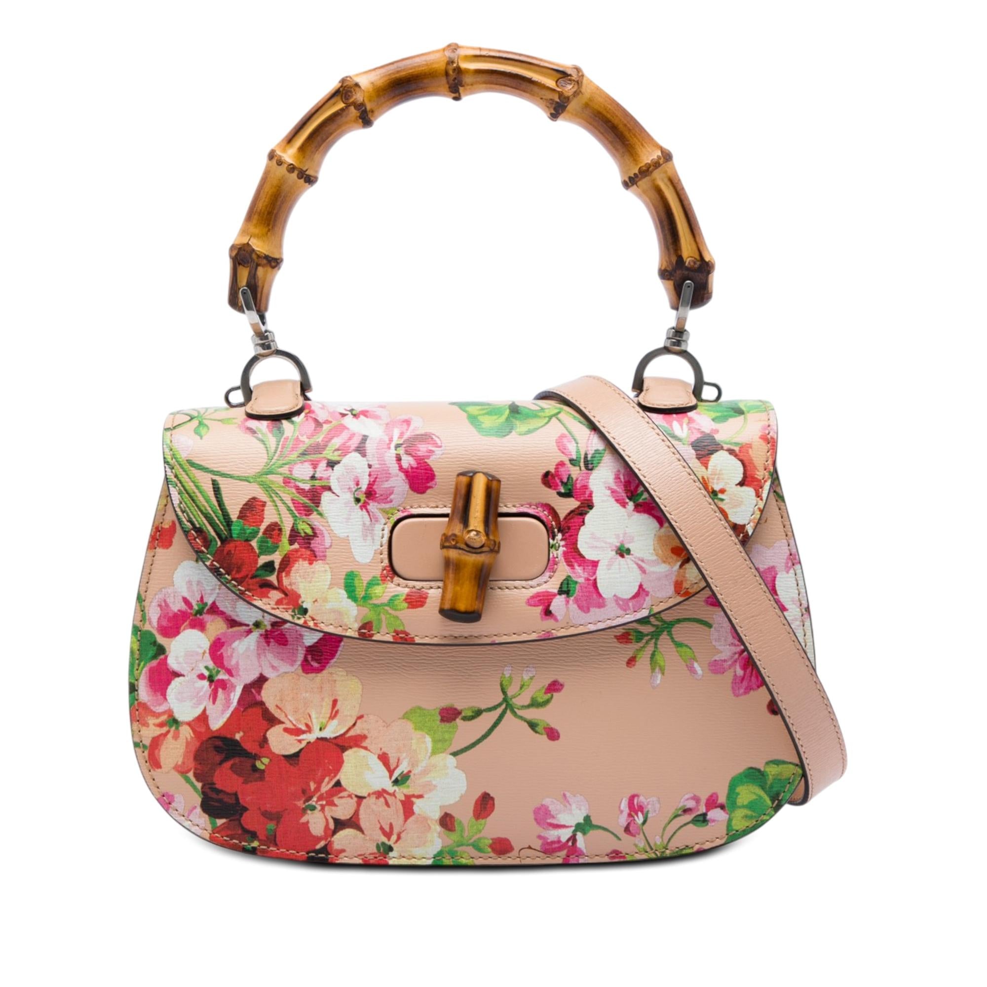 Gucci Medium Calfskin Blooms Bamboo Top Handle Bag