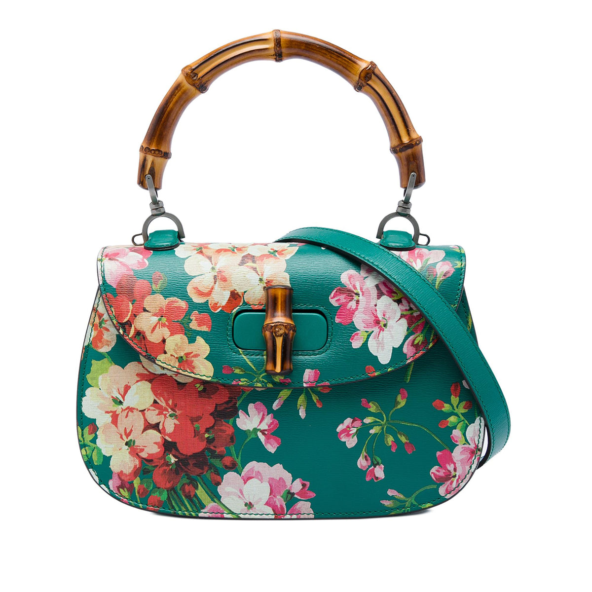 Gucci Medium Calfskin Blooms Bamboo Top Handle Bag