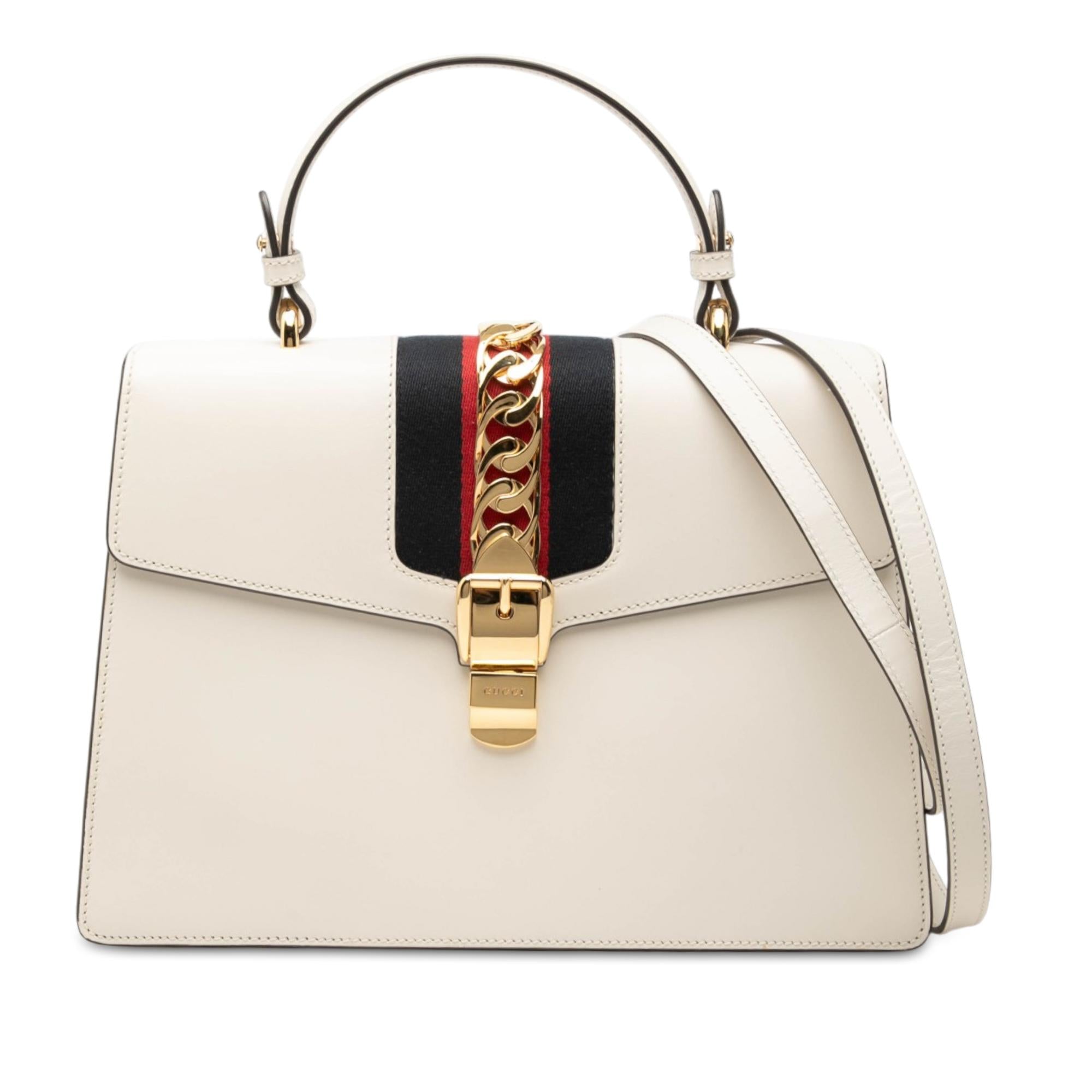 Gucci Medium Calfskin Web Sylvie Top Handle Bag