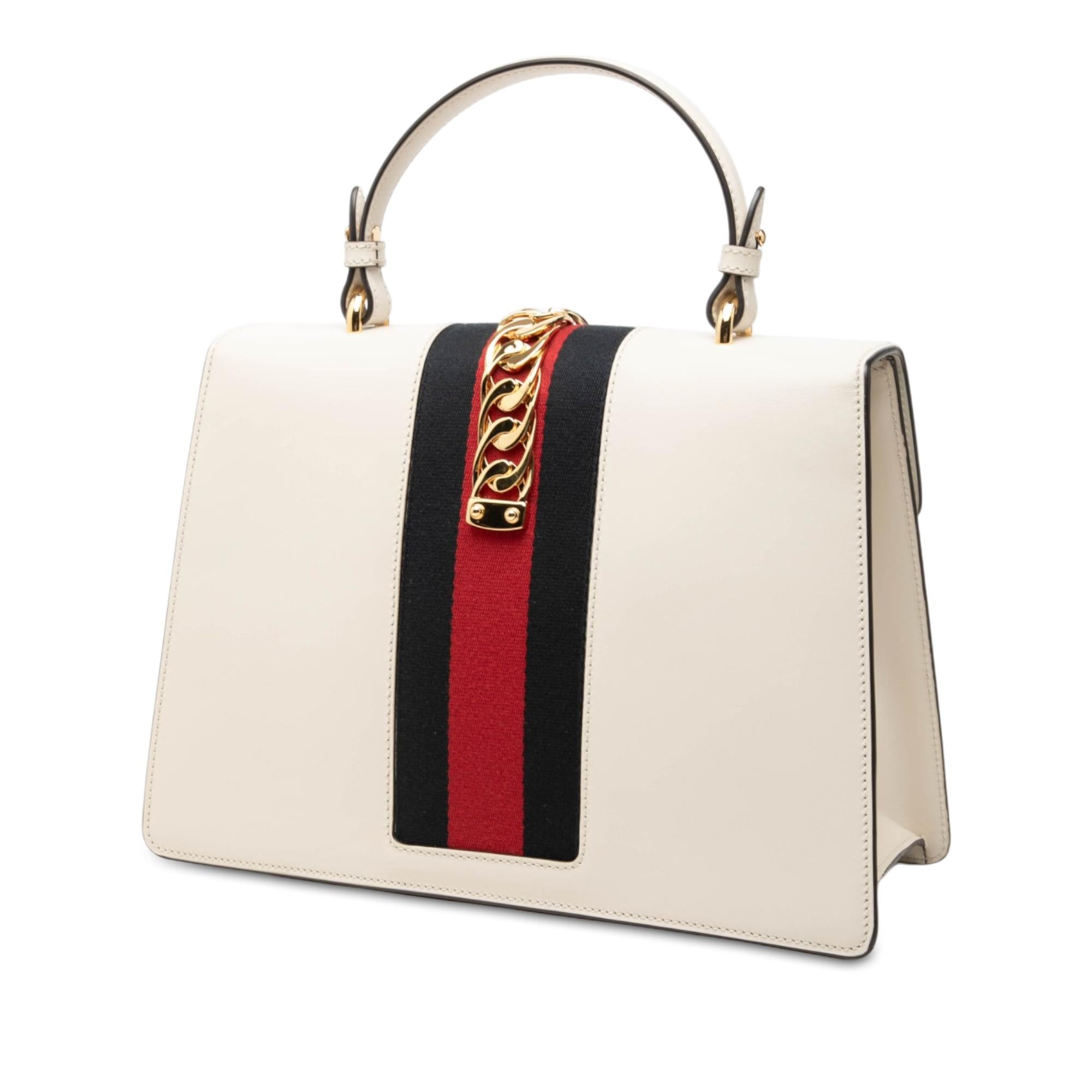 Gucci Medium Calfskin Web Sylvie Top Handle Bag