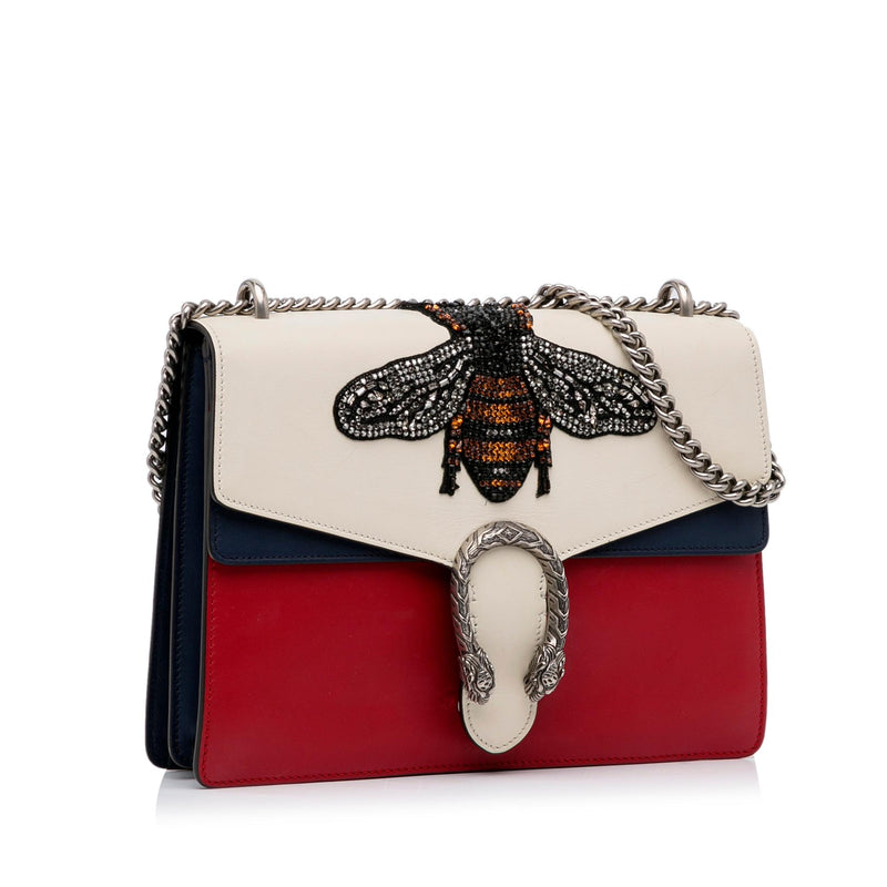 Gucci Blue/White/Red Leather Dionysus Medium Top Handle Bag
