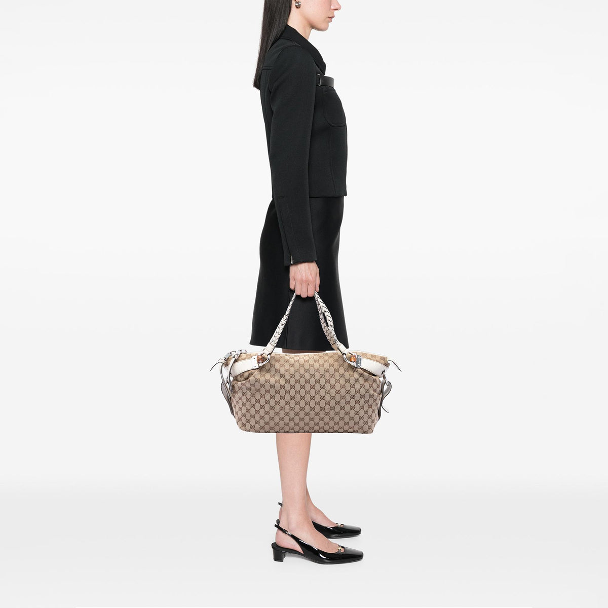 Gucci Medium GG Canvas Bamboo Bar Tote
