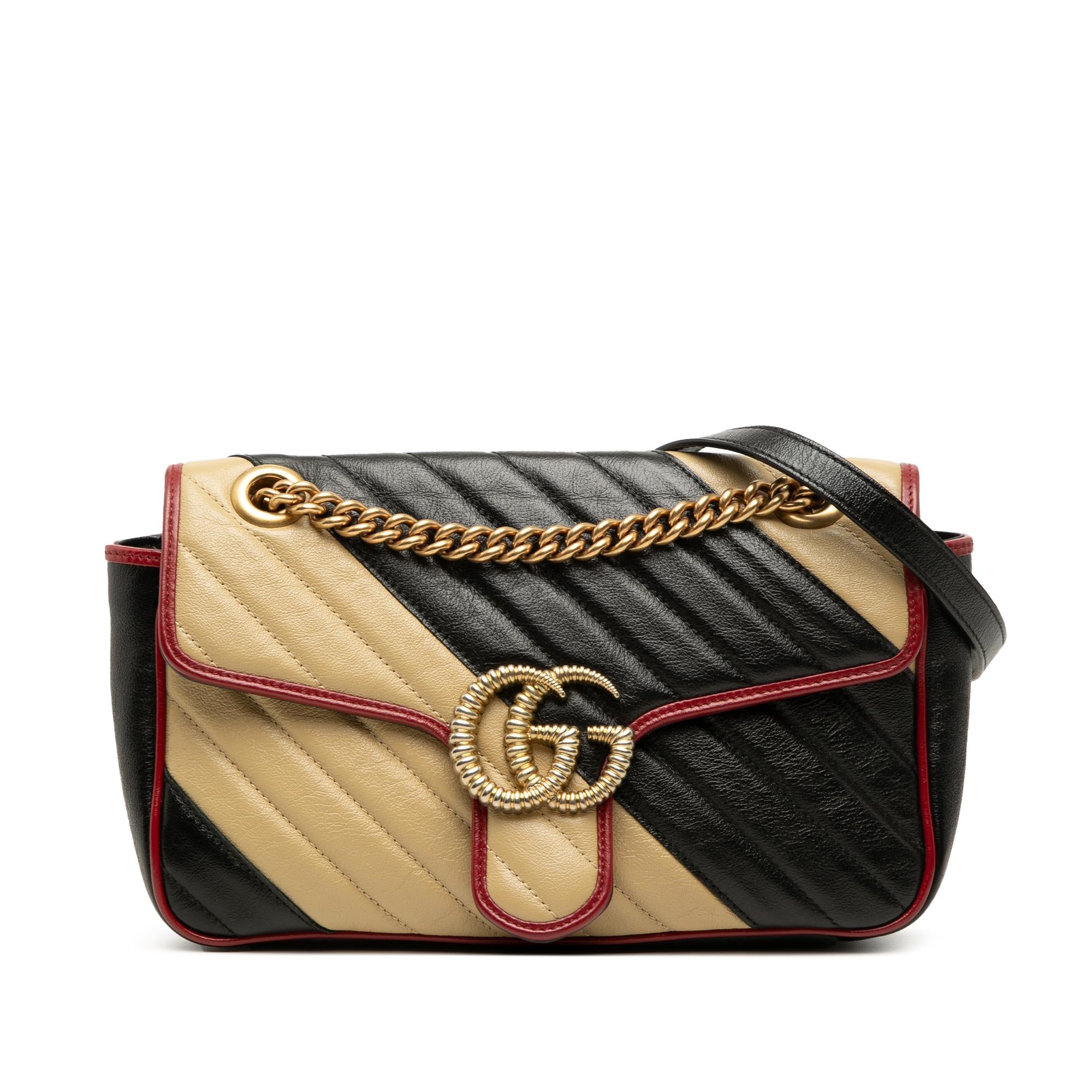 Gucci Medium GG Marmont Bicolor Matelasse Diagonal Calfskin Torchon Shoulder Bag