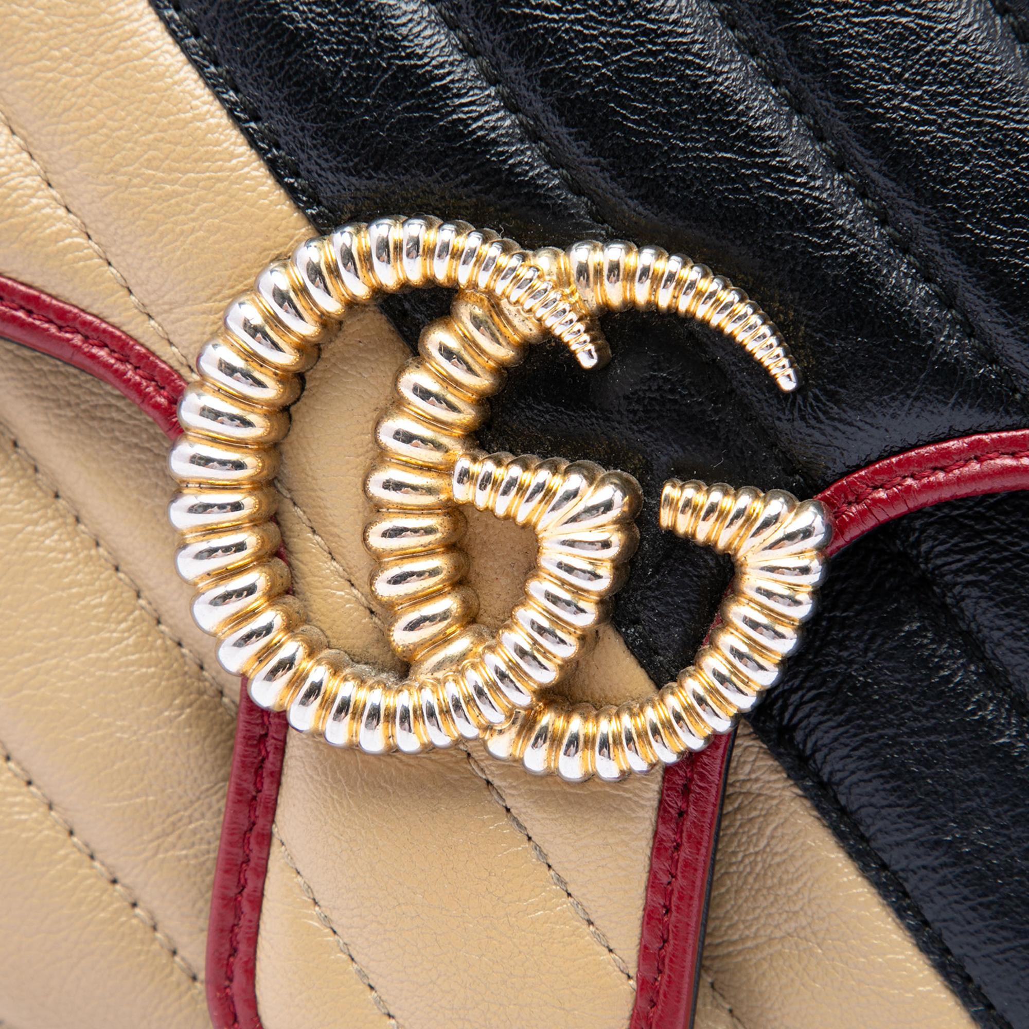 Gucci Medium GG Marmont Bicolor Matelasse Diagonal Leather Torchon Shoulder Bag