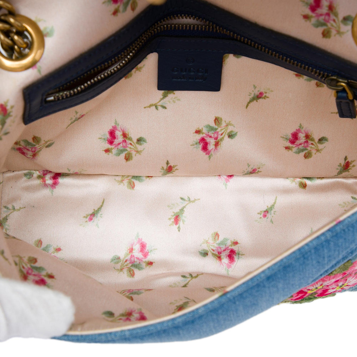 Gucci Medium GG Marmont Matelasse Denim Floral Embroidered Shoulder Bag