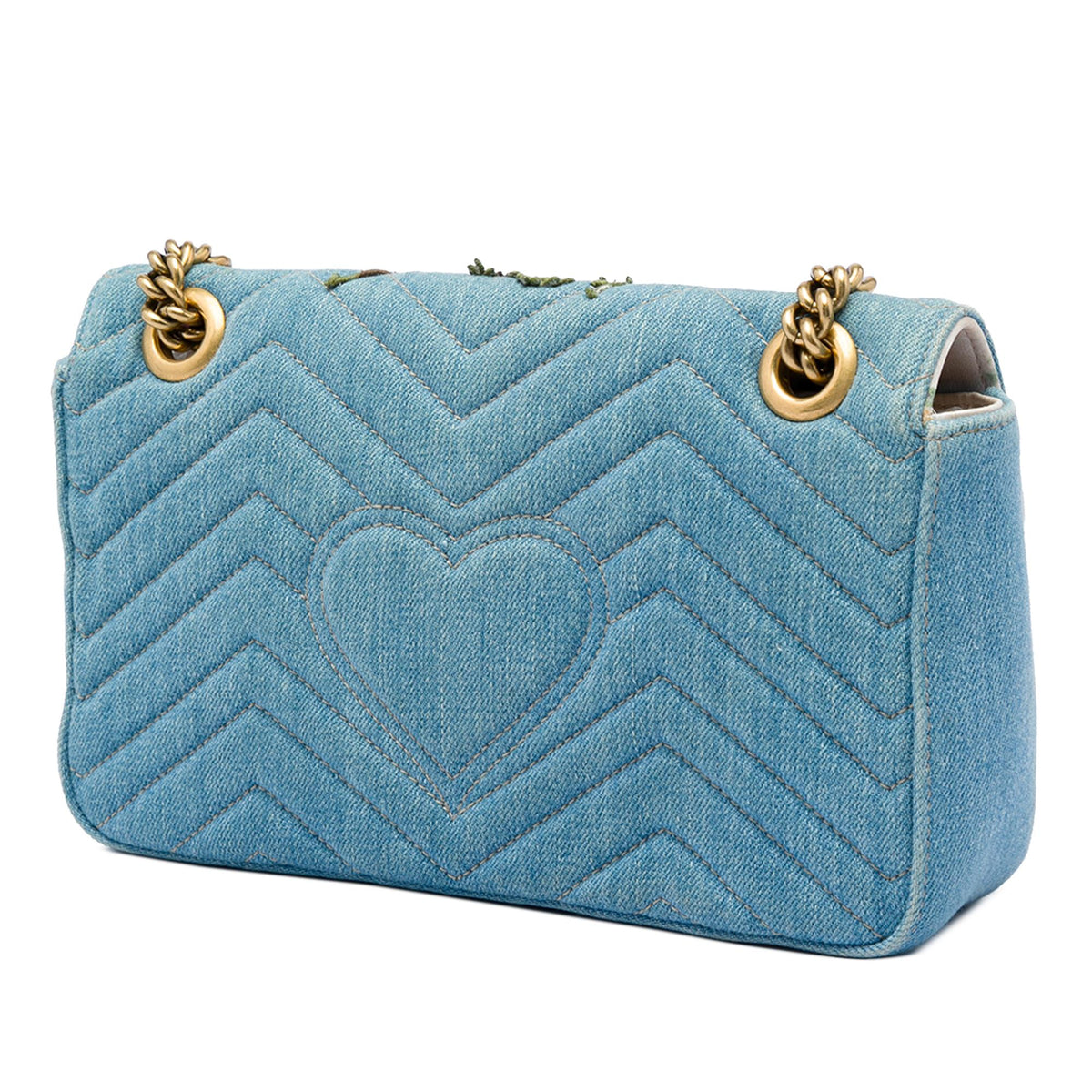 Gucci Medium GG Marmont Matelasse Denim Floral Embroidered Shoulder Bag