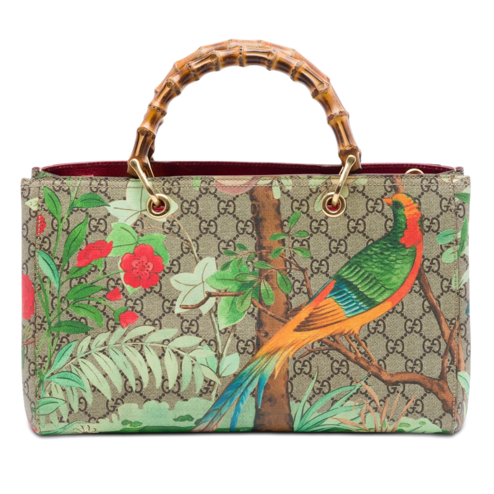 Gucci Medium GG Supreme Tian Bamboo Shopper Satchel
