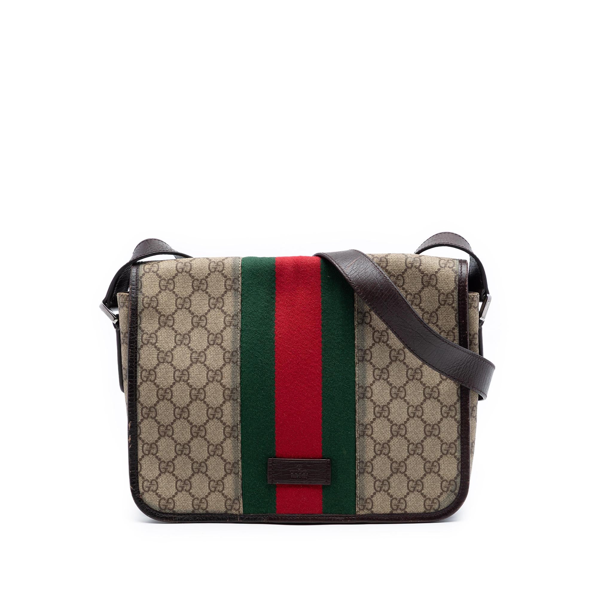 Gucci Medium GG Supreme Web Flap Messenger Bag