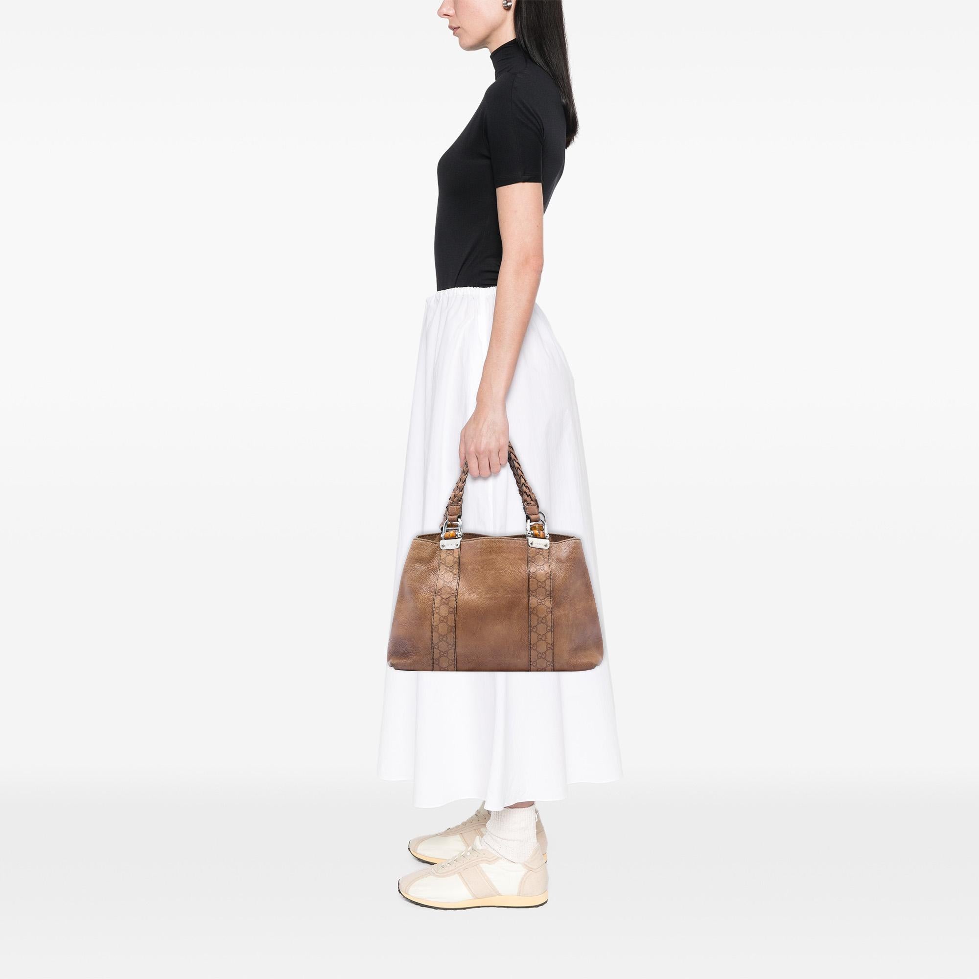 Gucci Medium Guccissima Trimmed Calfskin Bamboo Libeccio Tote