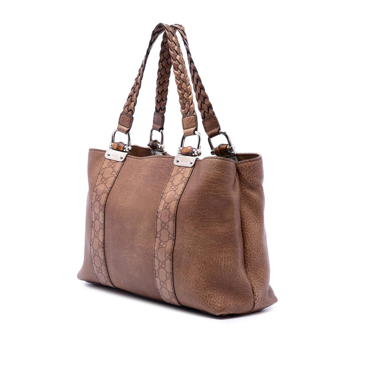 Gucci Medium Guccissima Trimmed Calfskin Bamboo Libeccio Tote