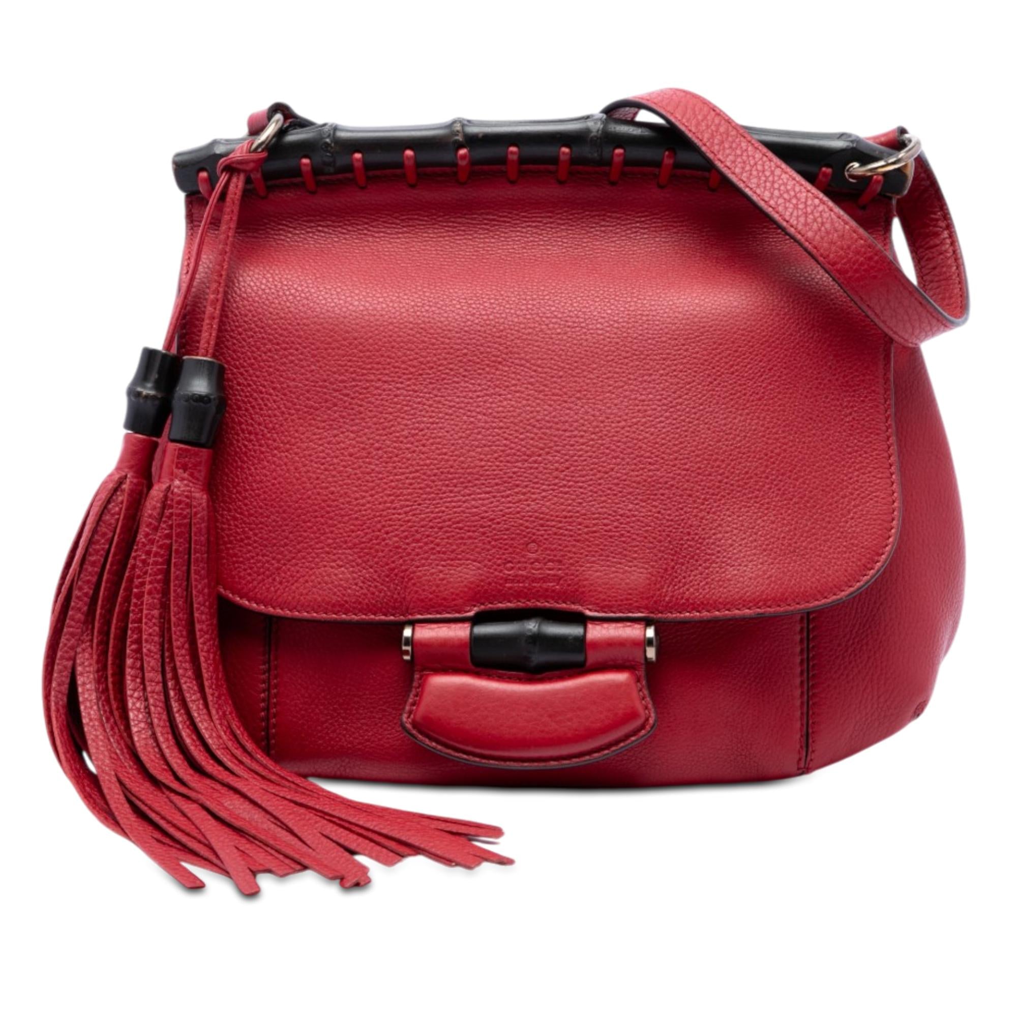 Gucci Medium Leather Bamboo Nouveau Fringe Crossbody
