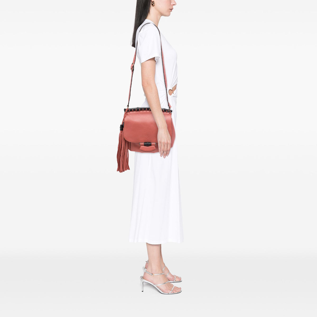 Gucci Medium Leather Bamboo Nouveau Fringe Crossbody