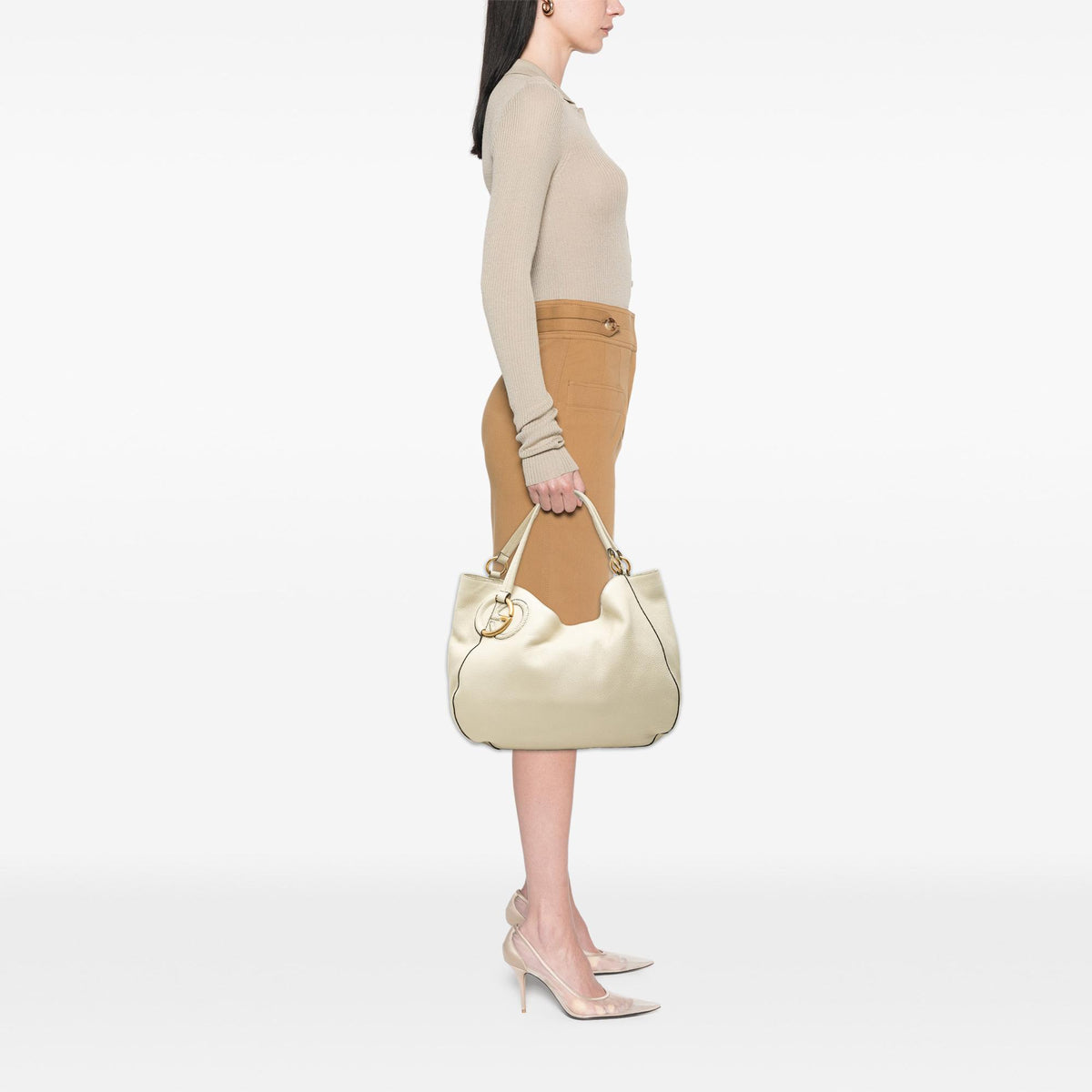 Gucci Medium Pebbled Calfskin Twill Tote