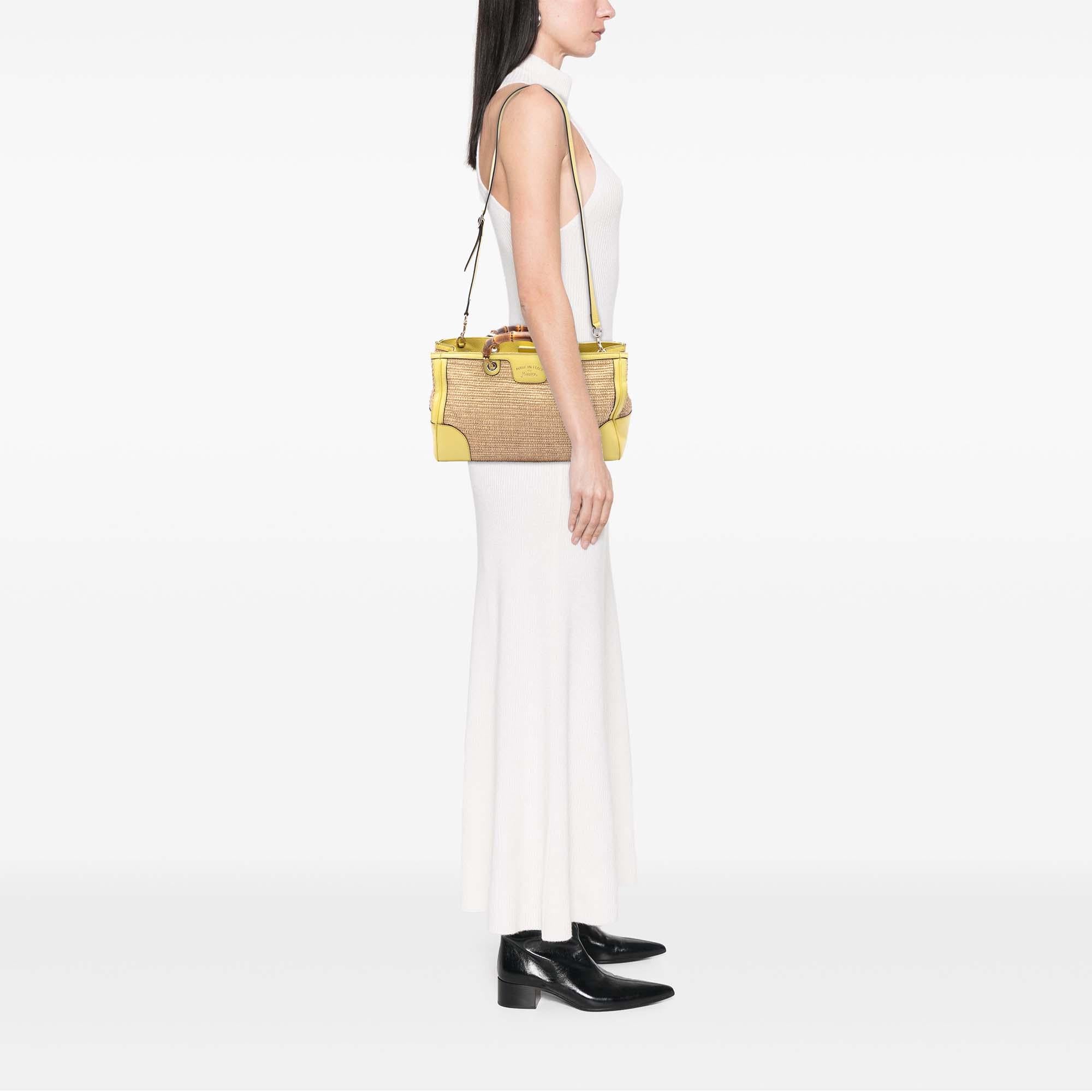 Gucci Medium Raffia Bamboo Shopper Satchel