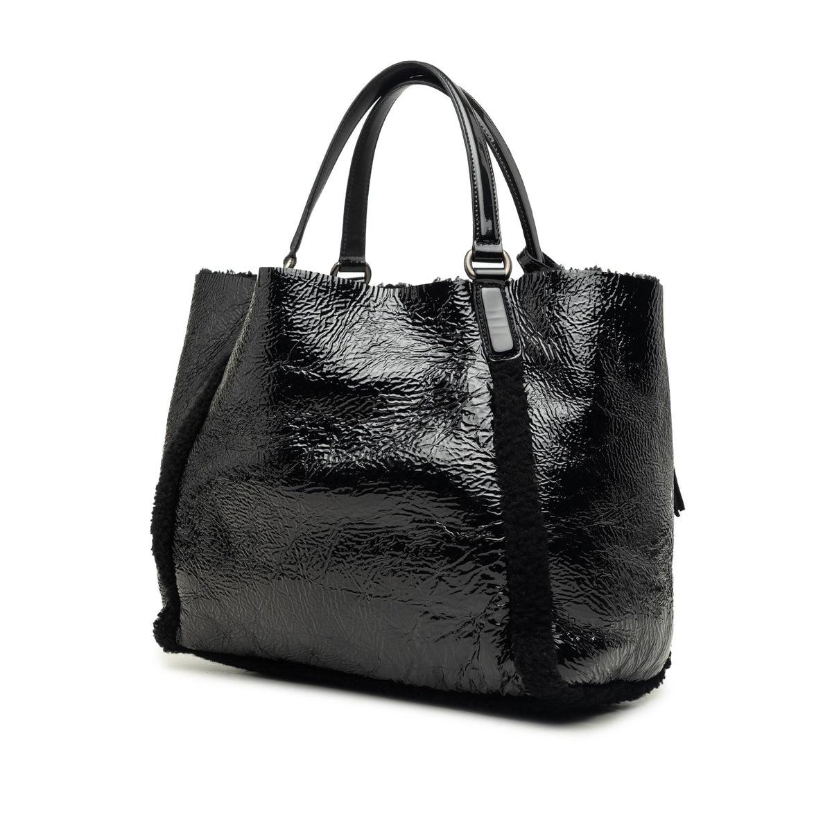 Gucci Medium Shearling Trimmed Patent Soho Cellarius Tote