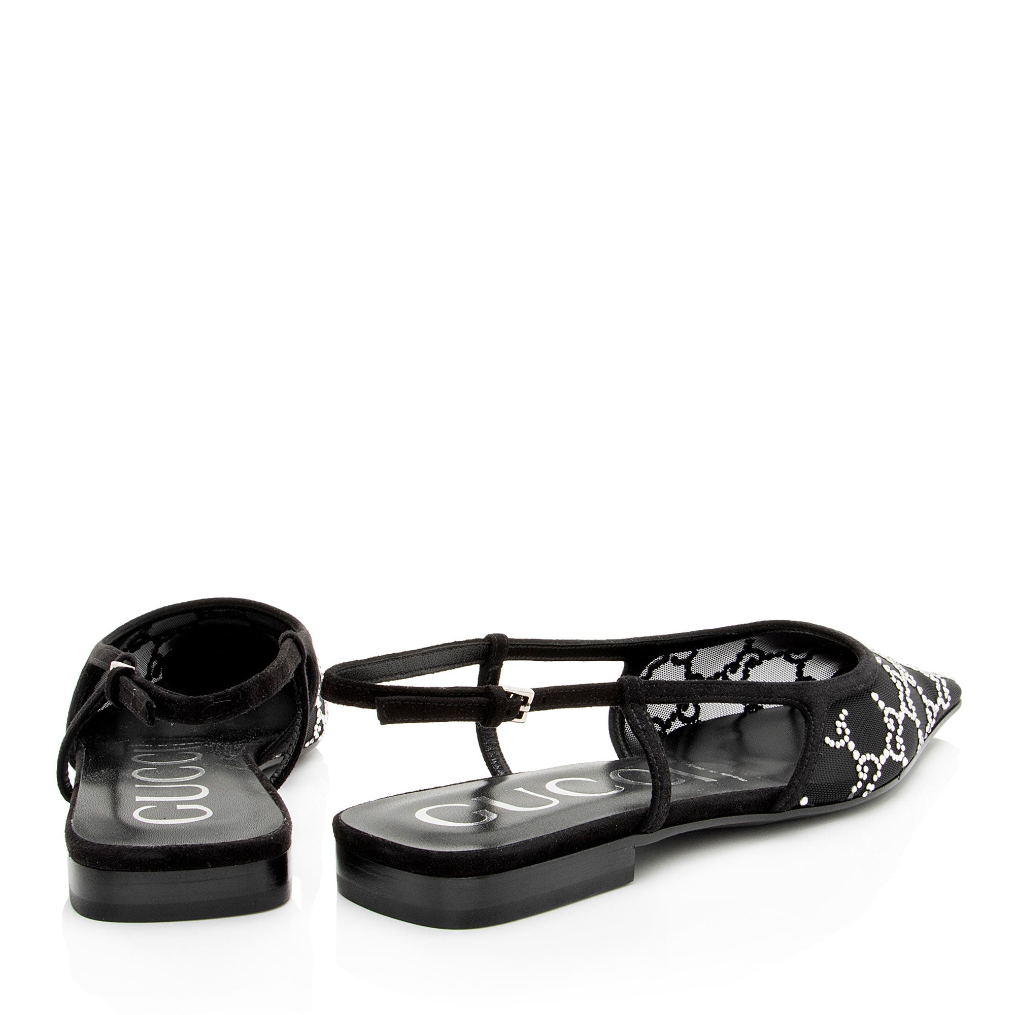 Gucci Mesh Crystal GG Slingback Flats - Size 8.5 / 38.5