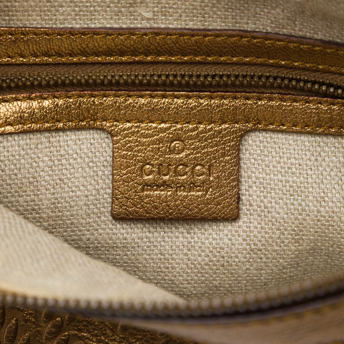 Gucci Metallic Embossed Calfskin Pelham Studded Hobo