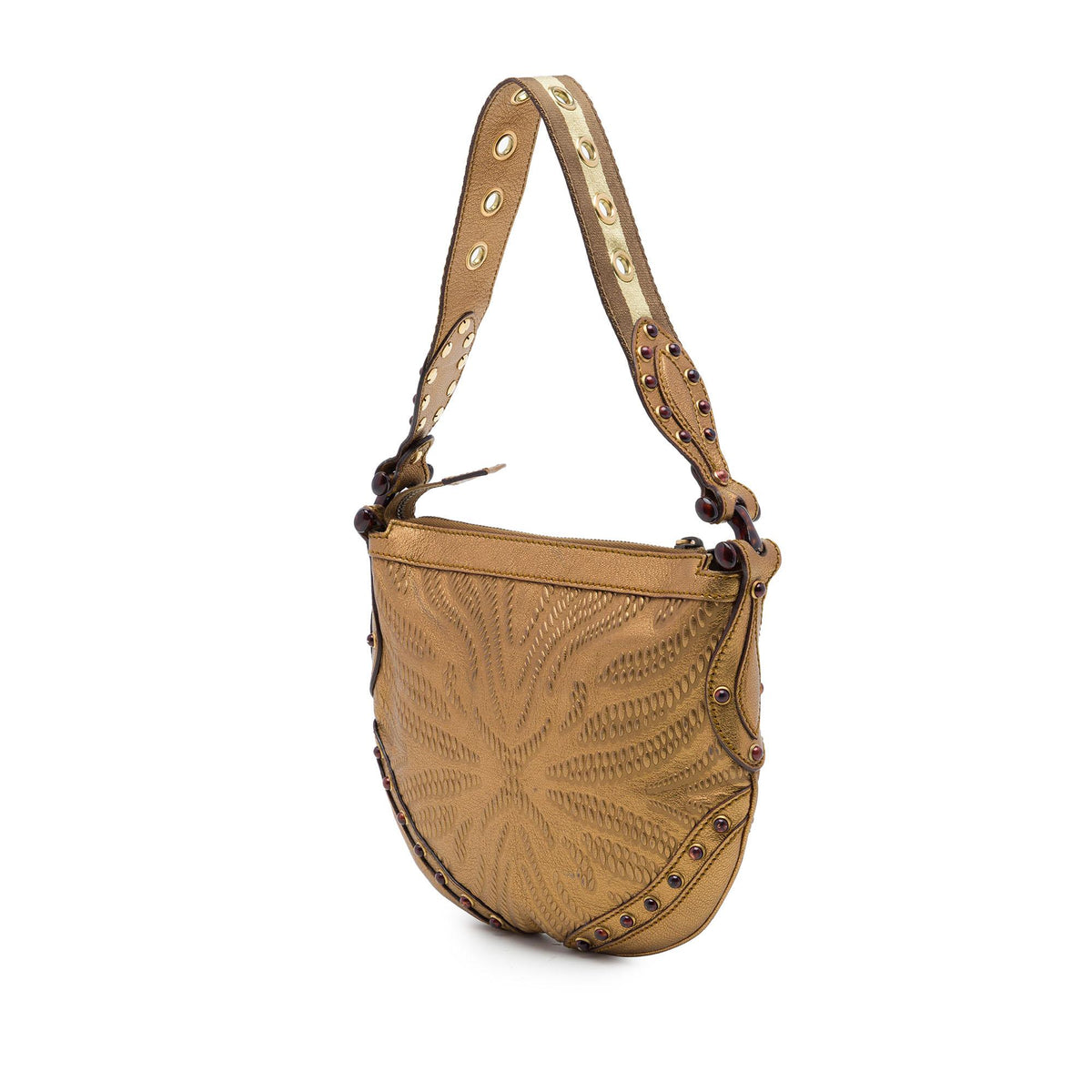 Gucci Metallic Embossed Calfskin Pelham Studded Hobo