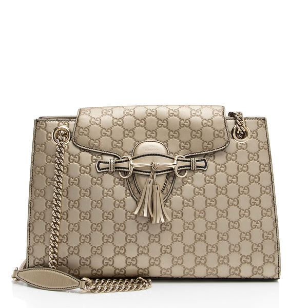 Gucci Metallic Guccissima Leather Emily Large Shoulder Bag (SHF-tKZxyz)