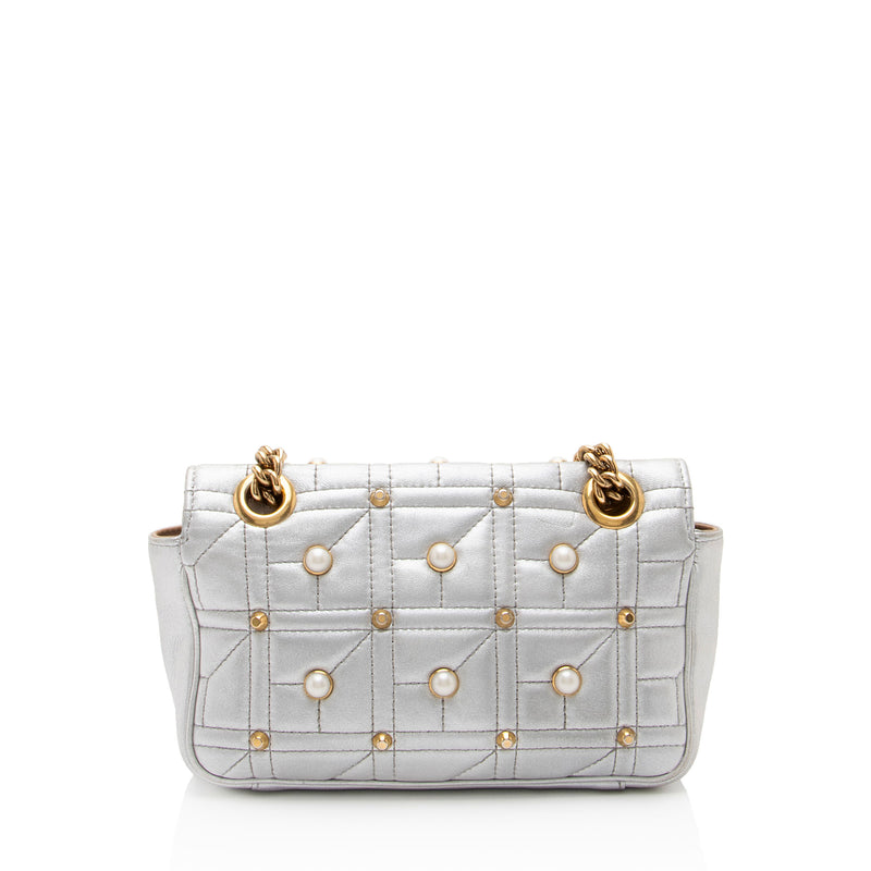 Gucci Metallic Matelasse Leather Pearl GG Marmont Mini Flap Shoulder Bag - FINAL SALE (SHF-ZNLBGf)