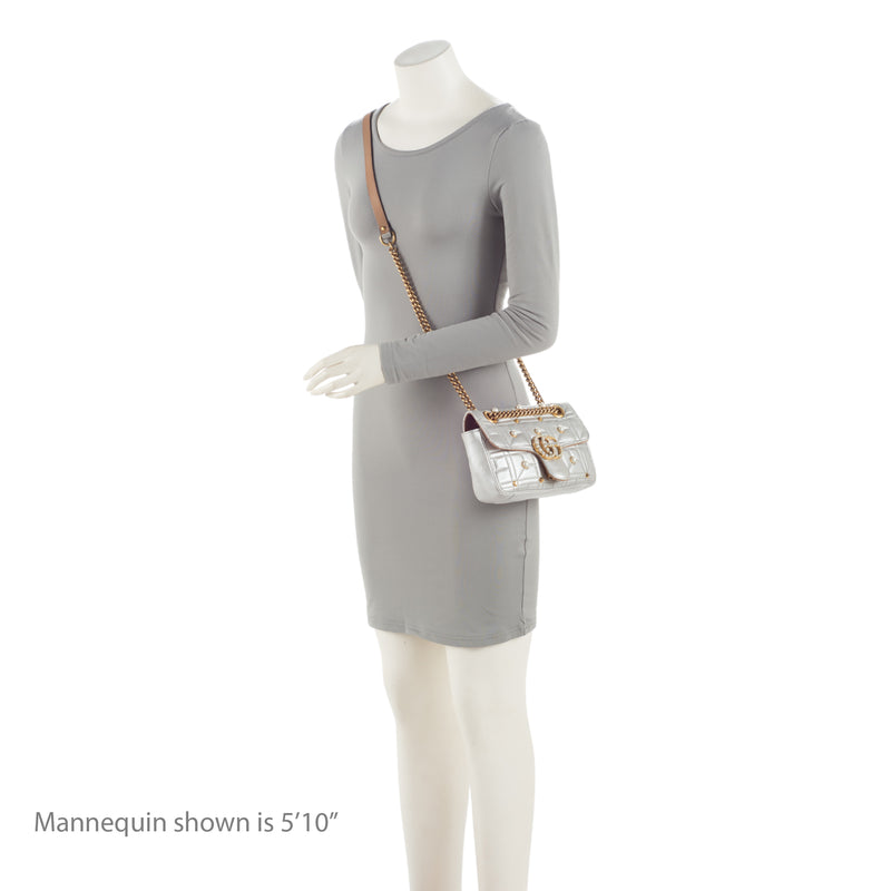 Gucci Metallic Matelasse Leather Pearl GG Marmont Mini Flap Shoulder Bag - FINAL SALE (SHF-ZNLBGf)