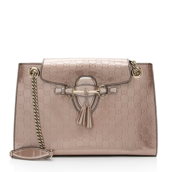 Gucci Metallic Patent Guccissima Leather Emily Large Shoulder Bag (SHF-v4gshd)