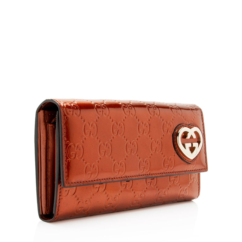 Gucci Metallic Patent Guccissima Leather Heart Logo Wallet (SHF-jwQhWg)