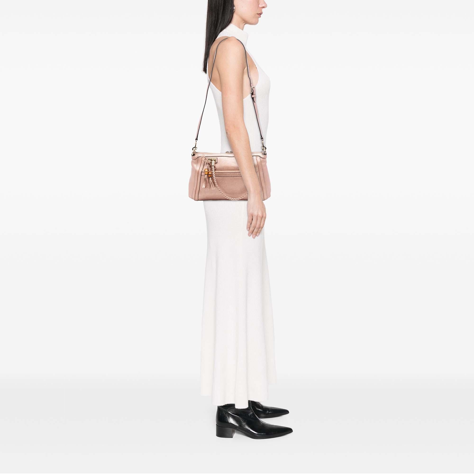 Gucci Metallic Pebbled Calfskin Bella Satchel