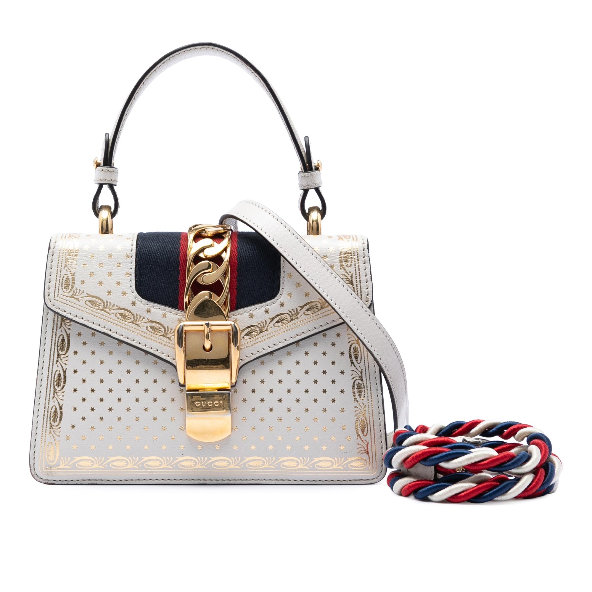 Gucci Mini Calfskin Web Star Print Sylvie Satchel
