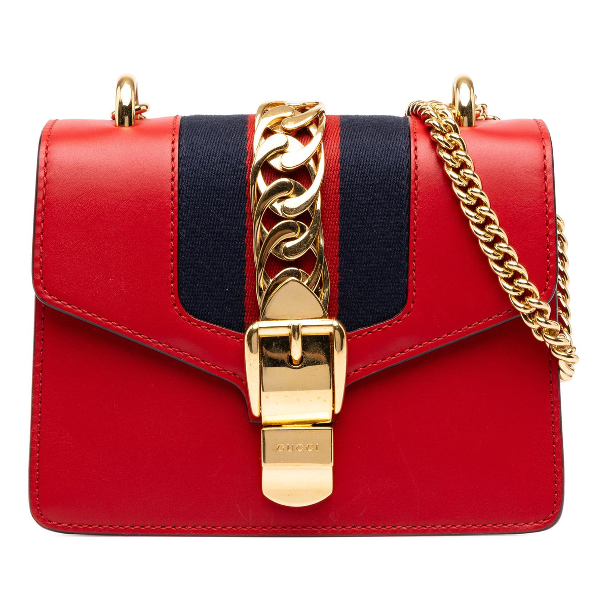 Gucci Mini Calfskin Web Sylvie Chain Satchel