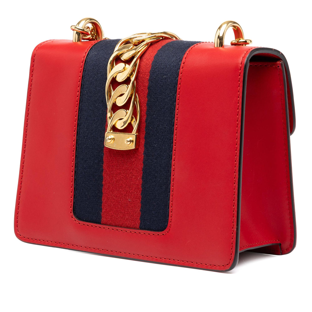 Gucci Mini Calfskin Web Sylvie Chain Satchel