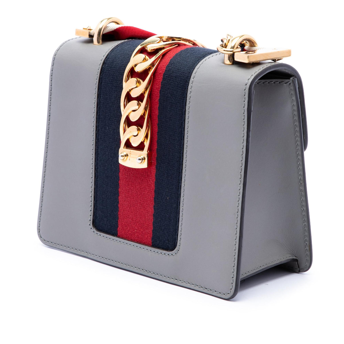 Gucci Mini Calfskin Web Sylvie Chain Satchel